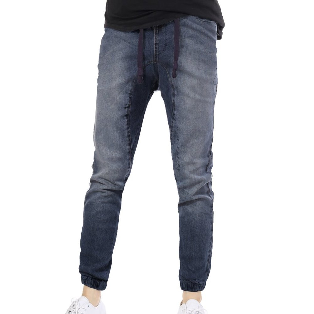 Men's Slim Fit Washed Style Denim Joggers Dark Indigo